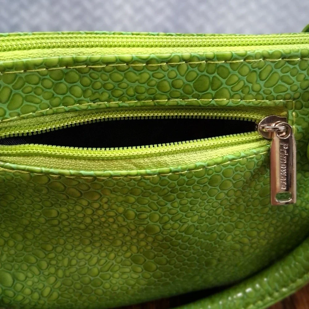 Primeware Lime Green Insulated Wine Bag Faux Crocodile Thermal Lunch Tote
